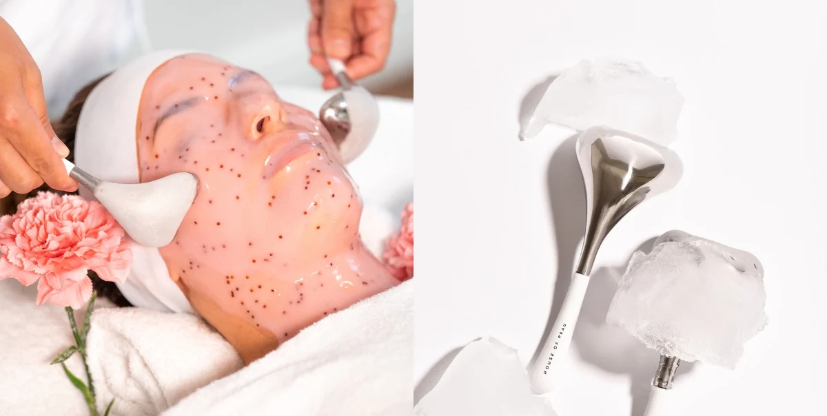 Kølende maske masseres ind med cryo-globes